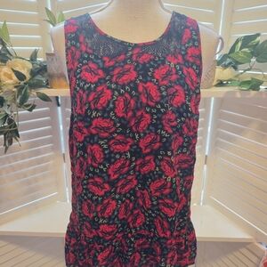 Free People Floral Sleeveless Blouse - Black and Red 1406
